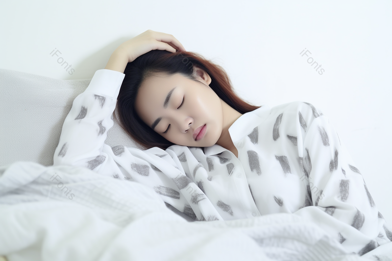 居家青年长发女性手摸脑袋头疼,高清,摄影图,摄影图片,图片大全,摄影图免费下载
